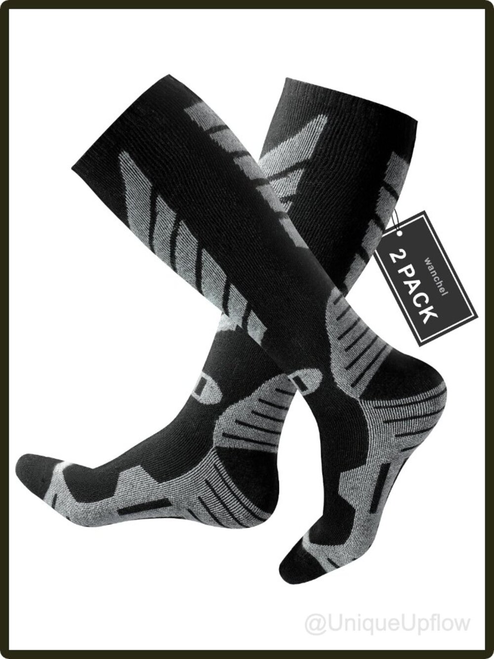 Merino Wool Ski Socks 2 Pairs Knee High Thermal Snowboard Winter Warm Black